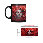 Taza Negra Pato Blue Día de Muertos con Calavera y Flores Rojas - Imagen 3