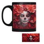 Taza Negra Pato Blue Día de Muertos con Calavera y Flores Rojas - Imagen 2