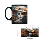 Taza Negra Pato Blue Catrina con Sombrero y Flores Naranjas - Imagen 3