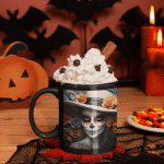Taza Negra Pato Blue Catrina con Sombrero y Flores Naranjas - Imagen 5