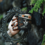 Taza Negra Pato Blue Catrina con Sombrero y Flores Naranjas - Imagen 6